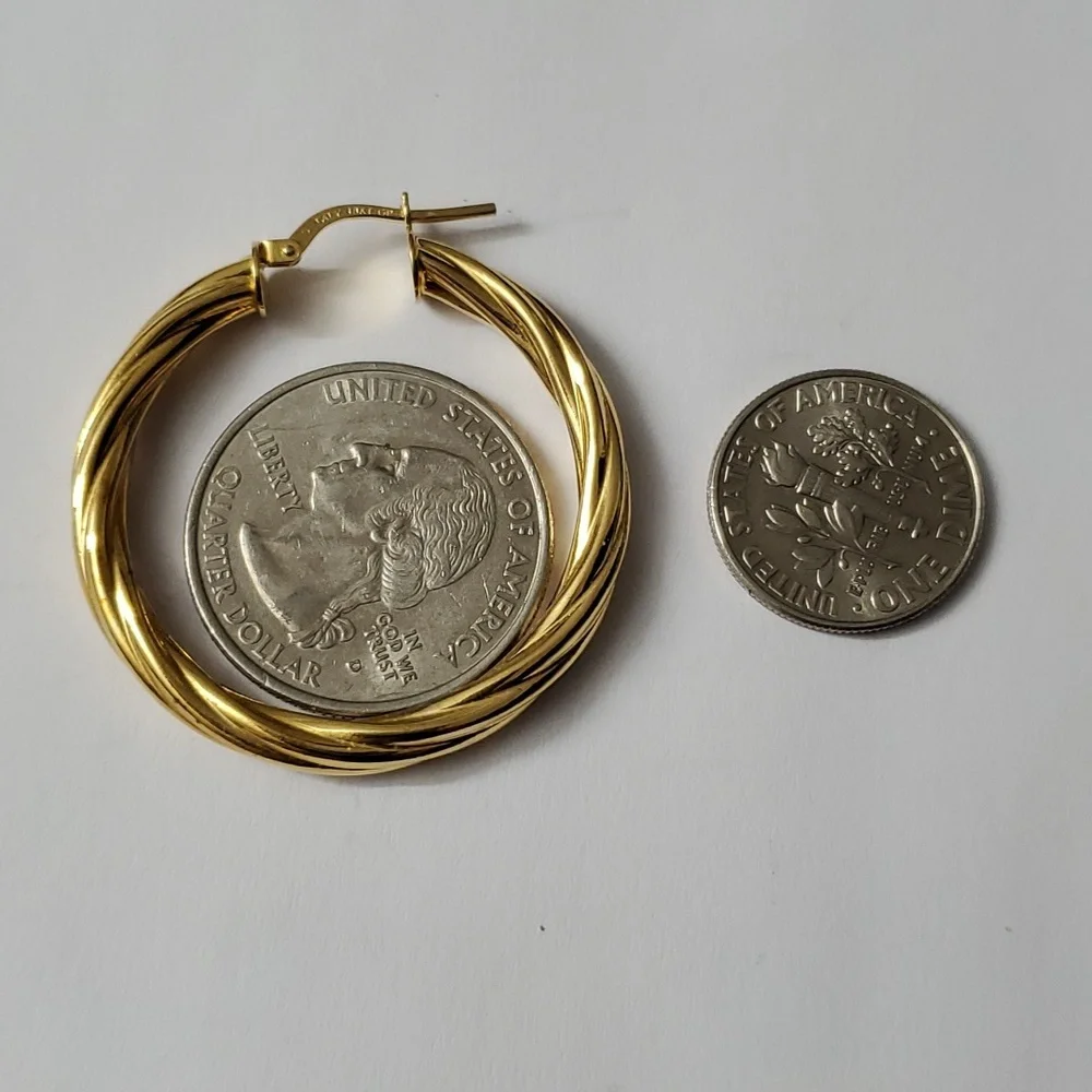 18K Gold Italian Twisted Plated (?) Hoop Earrings - Picture 6 of 7